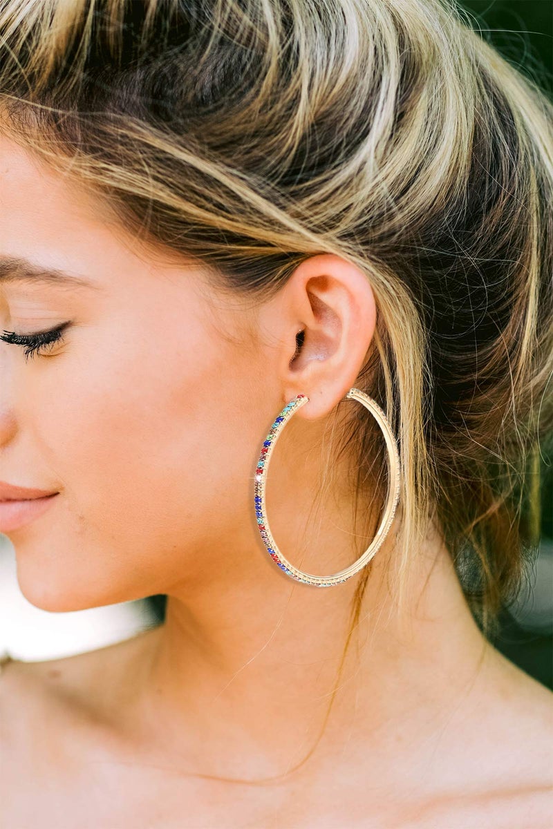 BSJELL Hoop Earrings for Women Large Rhinestone Dazzling Earrings Big Colorful Circle Dangle Hoops (Colourful) - Image 2
